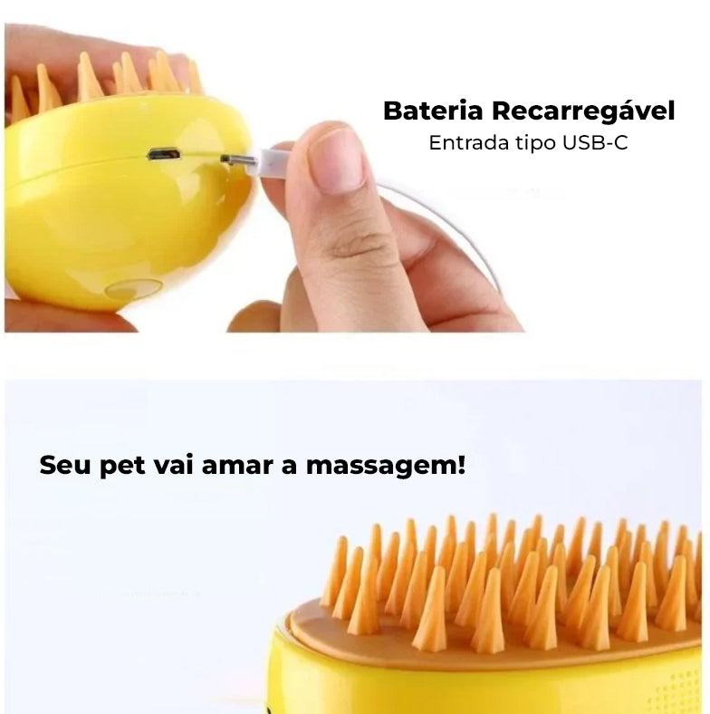 Escova PetSteamy® - Escova a Vapor para Remoção de Pelo de Animais e Massagem para Gatos e Cães Pequenos a Grandes Portes